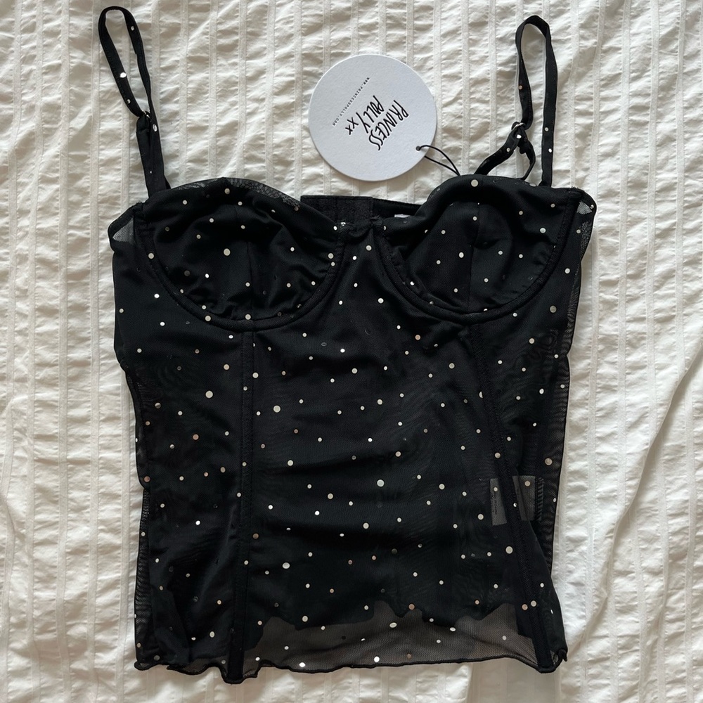 Princess Polly Black Polka Dot Mesh Bustier Cami